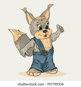 vector illustration of a little boy squirrel in pants on a suspender