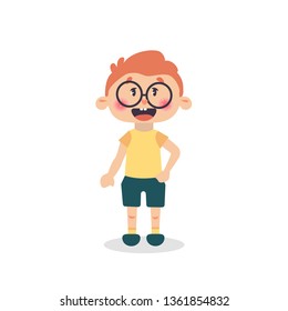 Vector illustration little boy. Teenager in glasses.