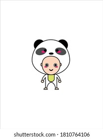 Vector illustration of little boy wearing panda costume. Great for educational design assets