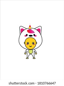 Vector illustration of little boy wearing unicorn costume. Great for educational design assets