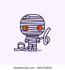 Imagen vectorial de un niño con disfraz de momia durante el evento de halloween