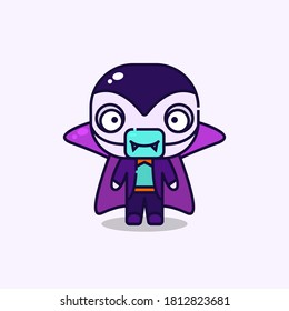 Vector illustration of a little boy wearing vampire costume and protective medical mask during halloween event