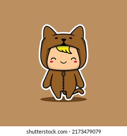 vector illustration of a little boy wearing dog costume
