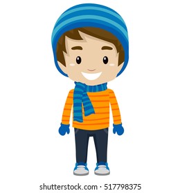 Vector Illustration of Little Boy wearing Winter Clothes