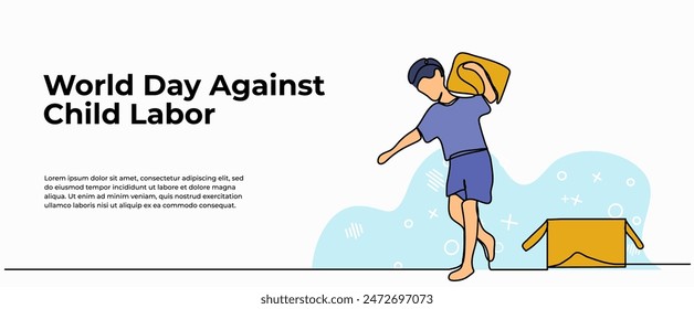 Vector illustration of little boy works hard. Modern flat in continuous line style.