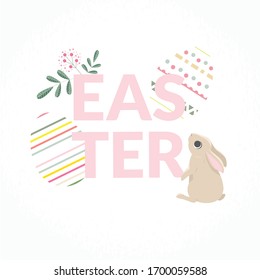 Vector illustration of little bunny for easter. Cute rabbit set. Happy Easter. Elements isolated on white background. EPS 10