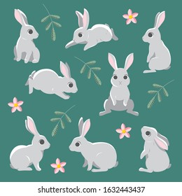 Vector illustration of little bunny for souvenir products: t-shirt, cups, card, invitation, banner template. EPS 10