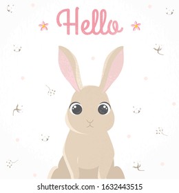 Vector illustration of little bunny for souvenir products: t-shirt, cups, card, invitation, banner template. EPS 10