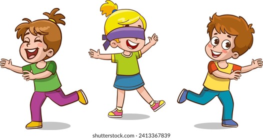 vector illustration of little children playing blindfolded 