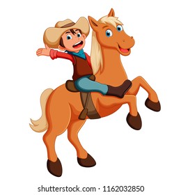 vector illustration of Little cowboy riding a horse