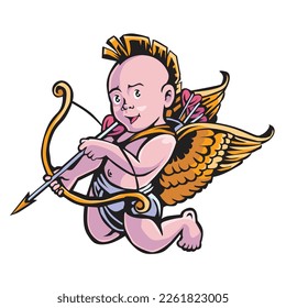 vector illustration of a little cupid with punk hair