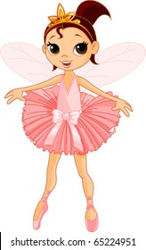 Vector Illustration of Little Cute dancing Fairy Ballerina