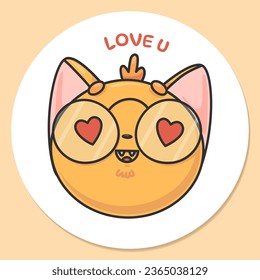 Vector illustration little cute fox sticker LOVE U