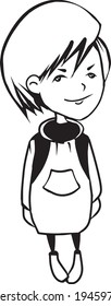 vector illustration of little cute girl standing and smiling isolated