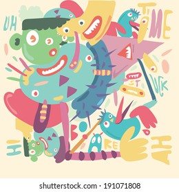 vector illustration little cute monster