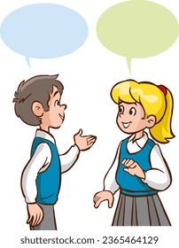 vector illustration of  little cute students studying talking 