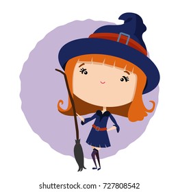 Vector illustration of a little cute witch. Character design for books, cards, stickers, posters, web pages.