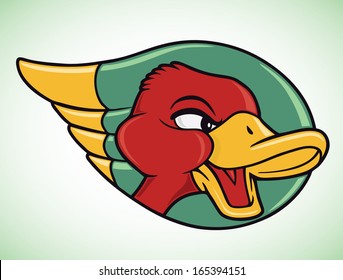 Vector illustration of a little duck in a wing icon