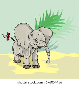 Vector illustration of a little elephant with a bow on its tail