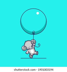 Vector illustration of little elephant flying with its balloon. perfect for mascot logos and logo icons.