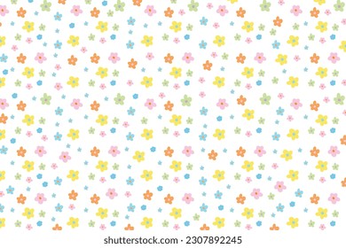 Vector illustration of little flowers pattern on white background for wallpaper, backdrop, fabric print, floral, decoration, blossom, blooming, banner, poster, duvet, garment, clothes, nature, garden
