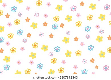 Vector illustration of little flowers pattern on white background for wallpaper, backdrop, fabric print, floral, decoration, blossom, blooming, banner, poster, duvet, garment, clothes, nature, garden