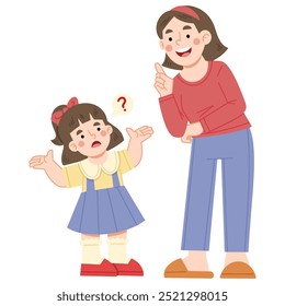 Vector illustration of little girl asking her mother