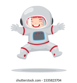 vector illustration little girl in the astronout costum with smile face 