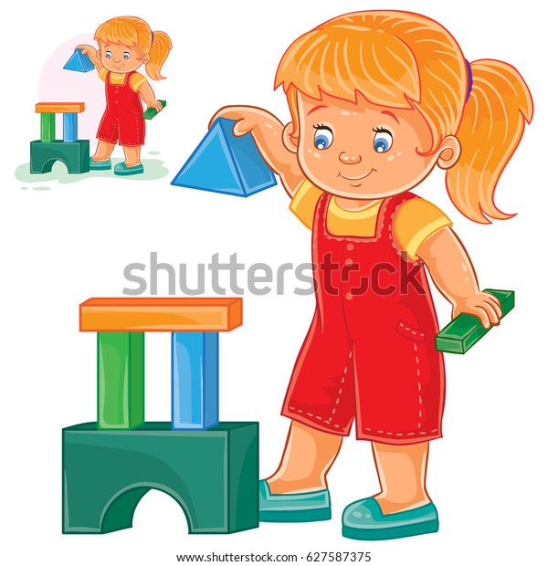 Vector Illustration Little Girl Building Tower Stock Vector (royalty 