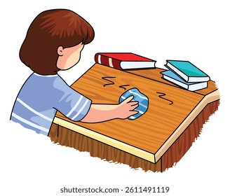 Vector illustration little girl is cleaning the school board