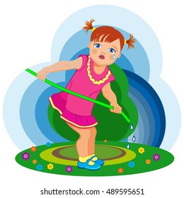 Vector Illustration. Little girl was crying because of the lack of water.
