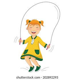 Vector Illustration Of A Little Girl Doing Skipping 