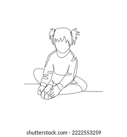 Vector illustration of little girl drawn in line art style