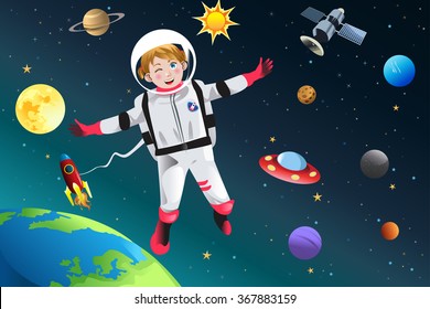 A vector illustration of little girl dressed up as astronaut