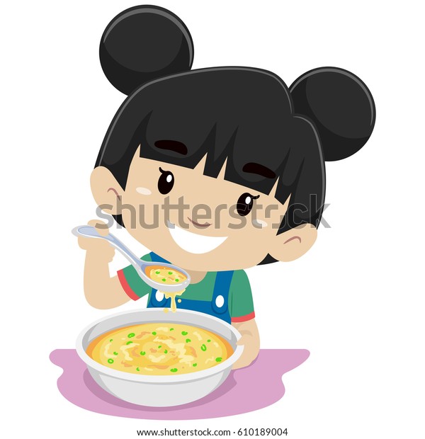 スープを食べる少女のベクターイラスト のベクター画像素材 ロイヤリティフリー