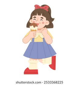 Vector illustration of little girl enjoying ice cream