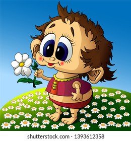 vector illustration of a little girl with a flower