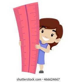 Vector Illustration of Little Girl holding a Big Ruler