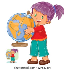 Vector illustration of a little girl hugging the globe, concept of environmental protection. Print