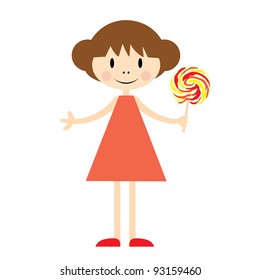 Vector illustration of little girl with lollipop