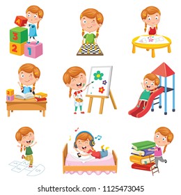 Vector Illustration Little Girl Playing Stock Vector (Royalty Free ...