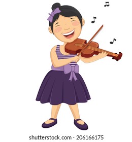 Vector Illustration Of A Little Girl Playing Violin