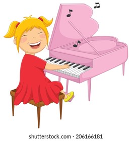 Vector Illustration Of A Little Girl Playing Piano