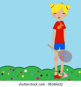 Vector Illustration of the little girl playing outdoors.