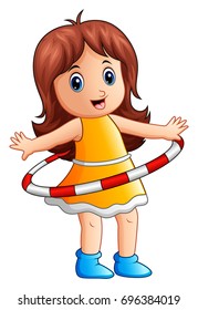 Vector illustration of Little girl playing hulahoop