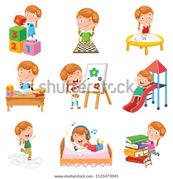 Vector Illustration Little Girl Playing Stock Vector (Royalty Free ...