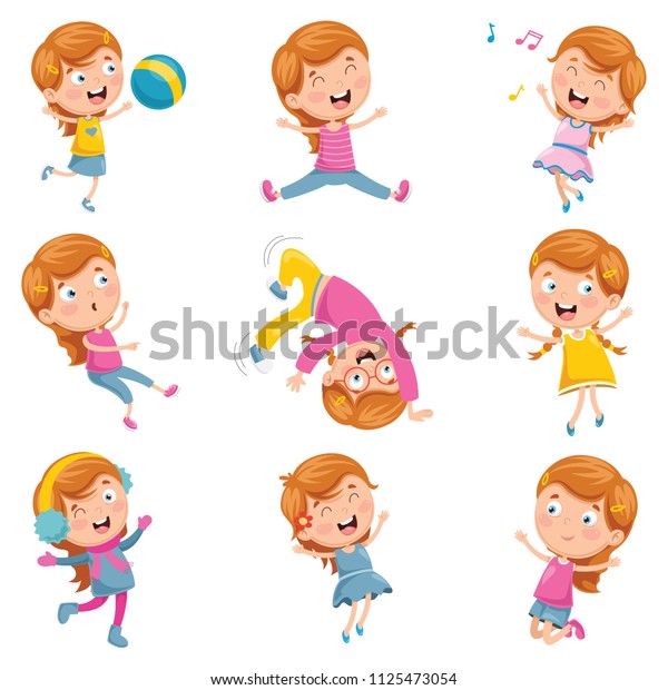 Vector Illustration Little Girl Playing Stock Vector (Royalty Free ...