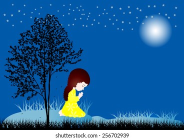 Vector illustration of a little girl praying