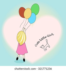 vector illustration of a little girl reaching for a balloons