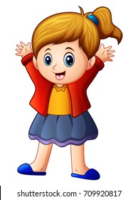 Vector illustration of Little girl in red jacket